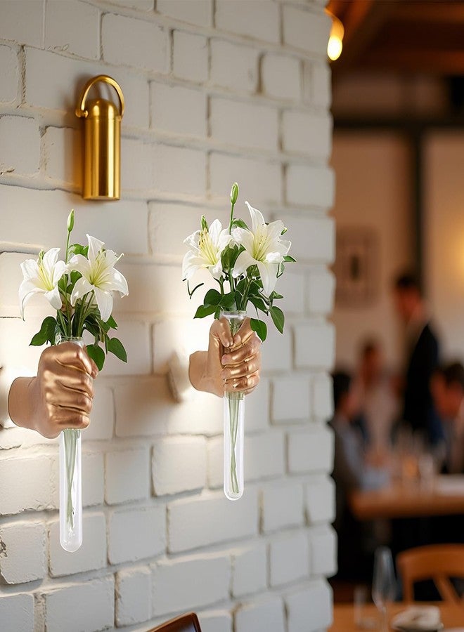 SHENGTIAN 2Pcs Resin Wall-Mounted Hand Test Tube Vase | Gold Wall Decor, Wall Vase & Art, Home Decor, Maximalist Decor & Unique Wall Decor, Wall Planter for Living Room, Entryway & Office, Plant Holder - Image 5